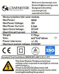 100W Portable Mono Folding Solar Panel Kit 12v Battery Charger Camping Caravans