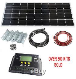 100W Solar Panel LCD Mono Kit 12V Brackets Mounts Caravans Boats Motor homes