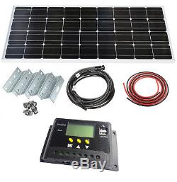 100W Solar Panel LCD Mono Kit 12V Brackets Mounts Caravans Boats Motor homes