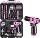 126-piece Pink Tool Kit, 8v Cordless Drill, Diy Home Maintenance Essentials