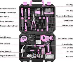 126-Piece Pink Tool Kit, 8V Cordless Drill, DIY Home Maintenance Essentials