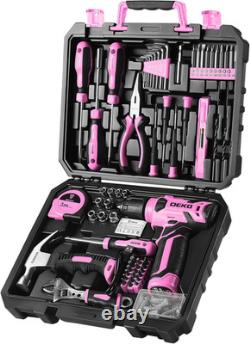 126-Piece Pink Tool Kit, 8V Cordless Drill, DIY Home Maintenance Essentials