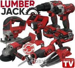 20v Cordless Li Ion 7 Piece Combo Kit with 2 Batteries & Fast Charger Lumberjack