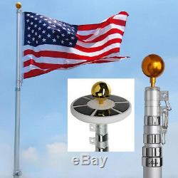 25ft Flag Pole Kit Telescopic Aluminum Flagpole with Solar Lights Fly 2 Flags