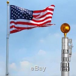 25ft Flag Pole Kit Telescopic Aluminum Flagpole with Solar Lights Fly 2 Flags