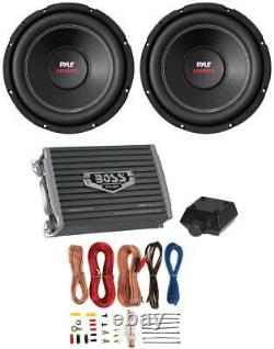 2 Pyle PLPW12D 12 3200W Car Subwoofers Stereo Woofer, 2 Ch Amplifier & Amp Kit