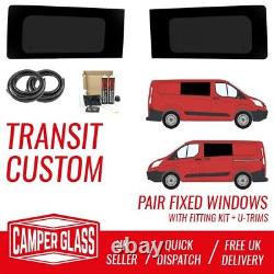 2 x Ford Transit CUSTOM Side Windows Transit windows WITH FIT KIT AND TRIM