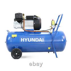 Air Compressor 100L Litre V-Twin 3hp 14cfm 115psi 8bar 5pc air tool kit HYUNDAI