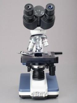 AmScope 40X-2500X Lab Binocular Compound Microscope 3D Stage, slides, clean kit