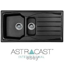 Astracast Sierra 1.5 Bowl Reversible Black Kitchen Sink With Basket Waste Kit