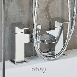 Bathroom Square Shower Mixer Waterfall Tap Kit Riser Rail Hose Chrome Twin Heads