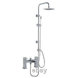 Bathroom Square Shower Mixer Waterfall Tap Kit Riser Rail Hose Chrome Twin Heads