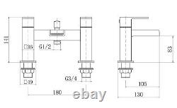 Bathroom Square Shower Mixer Waterfall Tap Kit Riser Rail Hose Chrome Twin Heads