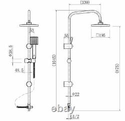 Bathroom Square Shower Mixer Waterfall Tap Kit Riser Rail Hose Chrome Twin Heads