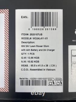 Brand New Sealed GreenWorks 33cm Lawn Mower Kit With 4Ah Battery And 2A Charger