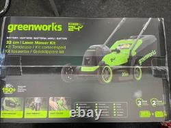 Brand New Sealed GreenWorks 33cm Lawn Mower Kit With 4Ah Battery And 2A Charger