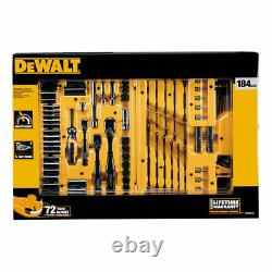 DEWALT 184 Piece Mechanics Tool Kit Spanner Socket Set Ratchet Black Chrome NEW