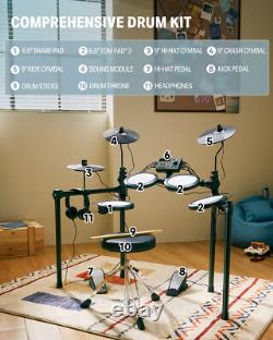 Donner DED-70 Upgrade Electric Drum Set 4 Quiet Mesh Pads 2 Switch Pedals Solid