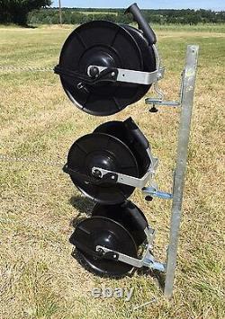 ELECTRIC FENCE REEL KIT Mounting Post 3 x Fencing Reels with Brackets