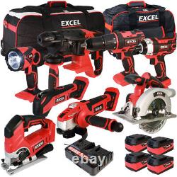 Excel 18V Cordless 8 Piece Tool Kit 4 x 5.0Ah Battery + Dual Port Charger & Bag