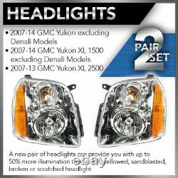 Headlights Headlamps Left & Right Pair Set of 2 for 07-14 GMC Yukon SUV