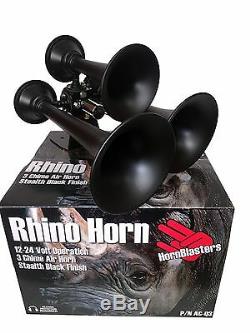 Hornblasters Rhino 12v 3Liter Black Train Horn Kit Stop you in your tracks LOUD