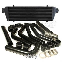 Jdm 28 Turbo Intercooler Blk+2.5 Aluminum Black Piping Pipe Kit Black Couplers