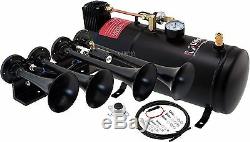 Loud 4/quad Trumpet Train Sound Air Horn Full System Kit 1 Gal Tank/compressor