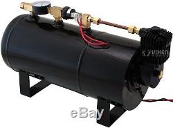 Loud 4/quad Trumpet Train Sound Air Horn Full System Kit 1 Gal Tank/compressor