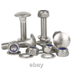 M10 Carriage Bolts Coach Bolt + Nyloc Lock Nuts & Washers Kit A2 Stainless Steel