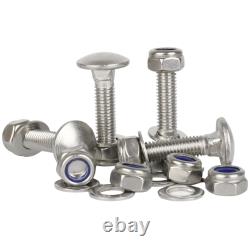 M10 Carriage Bolts Coach Bolt + Nyloc Lock Nuts & Washers Kit A2 Stainless Steel