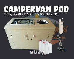 MDF Campervan Kitchen Pod Unit with Stainless Steel Sink Cooker and Water Kit