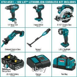 Makita 18v Cordless Combo Tool Kit 6 Tools Drill Impact Saw Vacuum Light Set