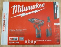 Milwaukee 2401-21R M12 12V Cordless 3/8 In. Ratchet & Screwdriver Kit with Charger