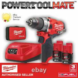 Milwaukee M12FPD-202B FUEL Combi Drill Kit 2 x M12B2 Batteries, Charger & Bag