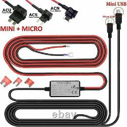 Mini USB + Micro USB Dash Cam Hardwire Charger Kit with ACU, ACS & ACN Plugs Fuse