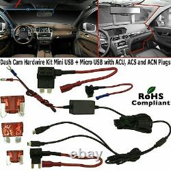 Mini USB + Micro USB Dash Cam Hardwire Charger Kit with ACU, ACS & ACN Plugs Fuse