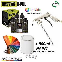 RAPTOR Tintable 3.8l KIT (4 Bottles) UPOL + SHUTZ GUN + PAINT 500ml BUNDLE