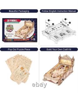 ROKR 3D Puzzle Pinball Machine Mechanical Wooden Model Kit Music Lights Adult