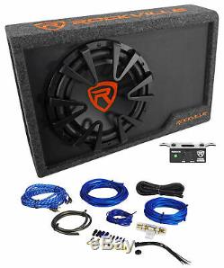 Rockville RWS12CA Slim 1200 Watt 12 Powered Car Subwoofer Enclosure + Wire Kit