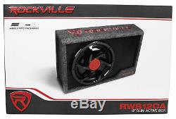 Rockville RWS12CA Slim 1200 Watt 12 Powered Car Subwoofer Enclosure + Wire Kit