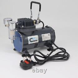 SwitZer Top End Airbrush Compressor AS18 + Double Action Air Brush Kit New