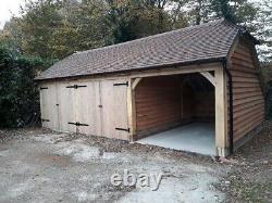 Three Bay Oak Fronted Catslide Garage Kit. 9m X 5.3m