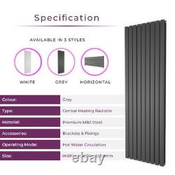 Vertical Radiator Anthracite Grey Flat Column Double Panel Radiator 1800 x 610mm