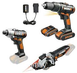 WORX WX933 18V DIY Tool Kit Combi Drill, Impact Driver and Worxsaw