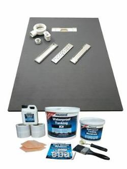 Wet room Linear Tray Kit, 300mm Gulley System, Shower Tray & Aqua Tanking kit