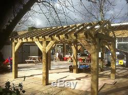 Wooden Garden Shelter, Structure, Gazebo, Hot Tub, Car Port Canopy Kit 4.6m x 3m