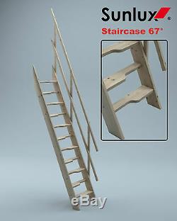 Wooden Staircase Kit Loft Attic Stairs ladder Space Saver 600mm Paddle Steps 67°