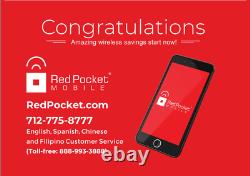 $15/mo Red Pocket Prépayé Wireless Phone Plan+kit Unimtd Everything 3go Lte