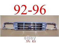 92 96 98 Ford Truck Bronco 3pc Chrome Grill & Head Light Kit Porte F150 F250 F350